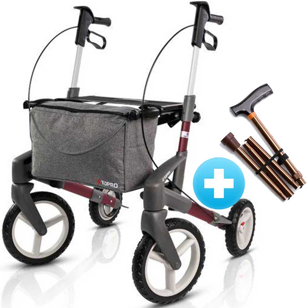 Rollator Outdoor Rollator Topro Olympos ATR Topro M / weinrot / mit Gehstock faltbar 202609 + Gehstock guenstig online kaufen bei VIDIMA